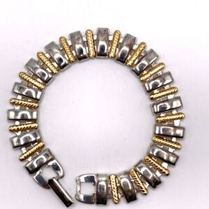 Napier Silver & Gold Tone Bar Link Bracelet 6 1/2"